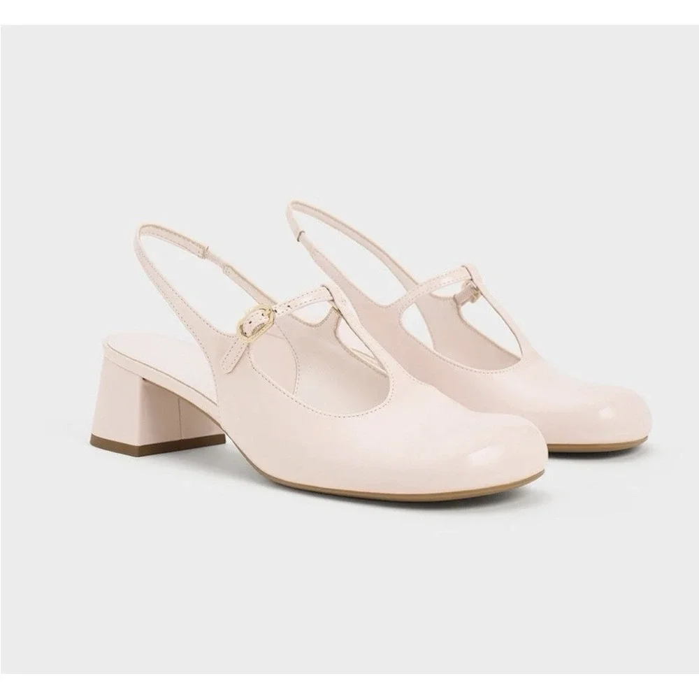 New W/O Box Charles & Keith Slingback Mary Jane Heel Powder Pink